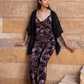 Women's pajamas, 3 pieces, chiffon top and pants, brick flower