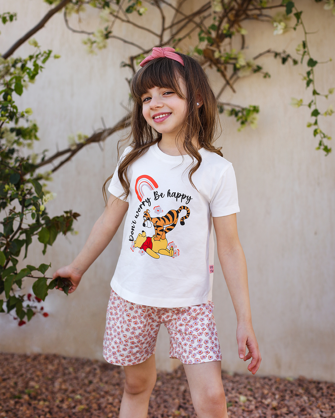 Pooh floral بيجاما بناتي نص كم