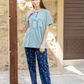 Women's pajamas, half sleeves, polo pants, branches