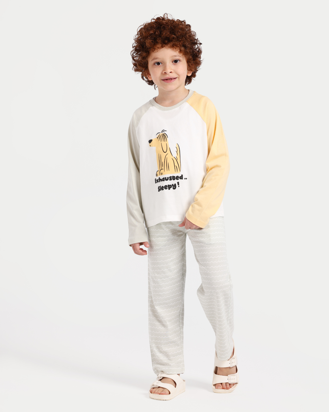 بيجاما أولادي أكمام ملونة و حيوانات سعيدة