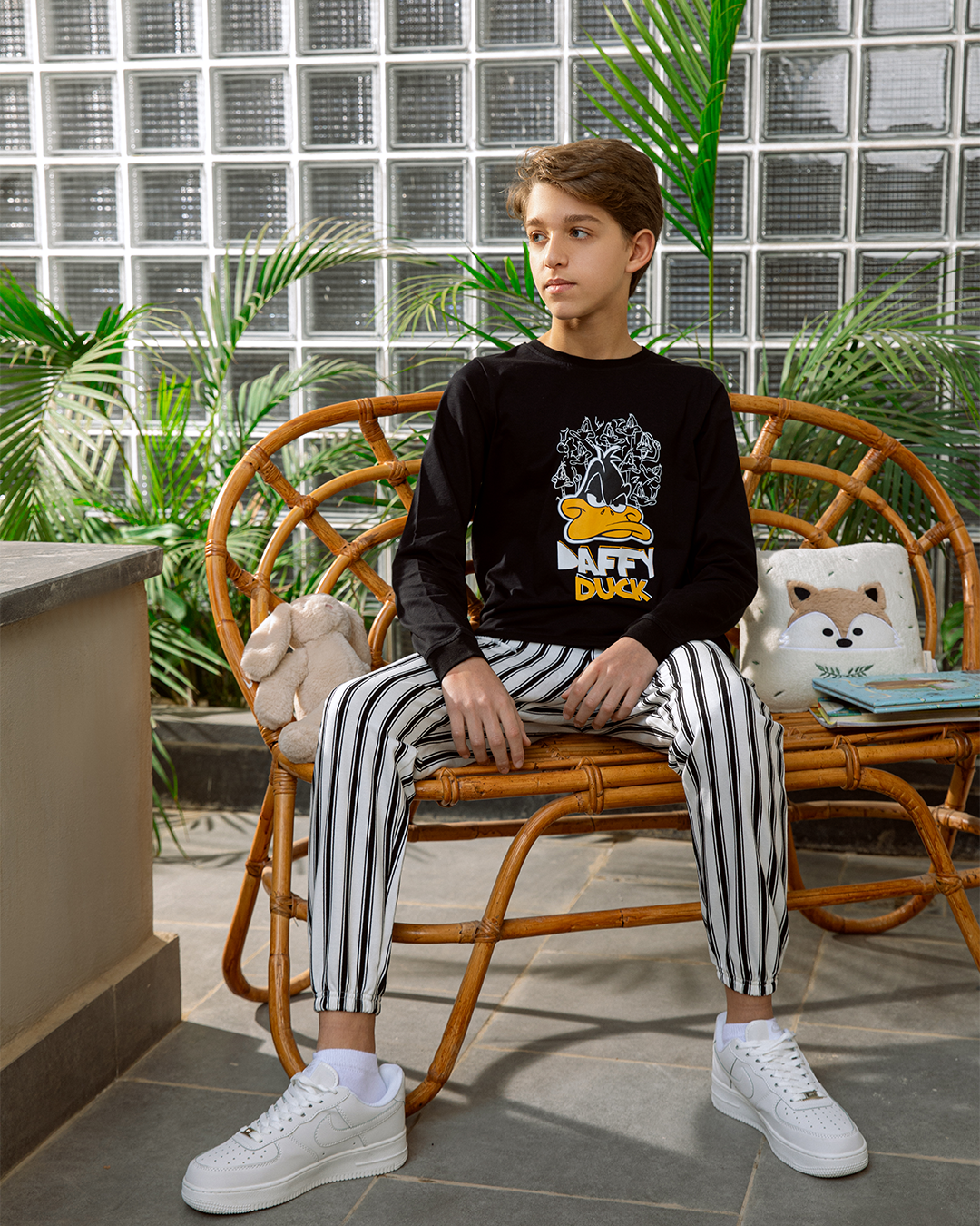 Daffy Duck بيجامة اولادي قطن كم طويل *بنطلون سمر ميلتون سترايب