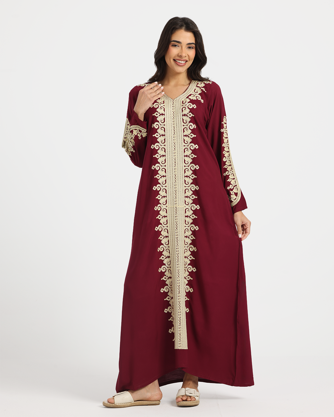 001 قميص فسكوز سادة مطرز بكم