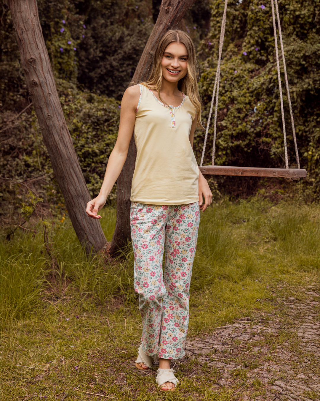 بيجاما  قطن ليكرا ورود