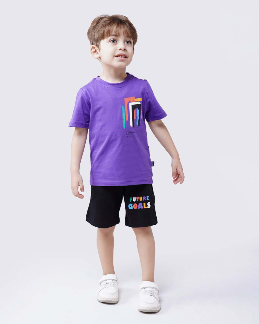 Boys' single lycra pajamas and brassiere top with print on the bodice and back
