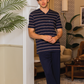 Men's pajamas, half sleeve T-shirt and striped printed trousers