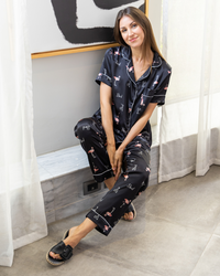 بيجامه حريمي كلاسيك نص كم فلامنجو