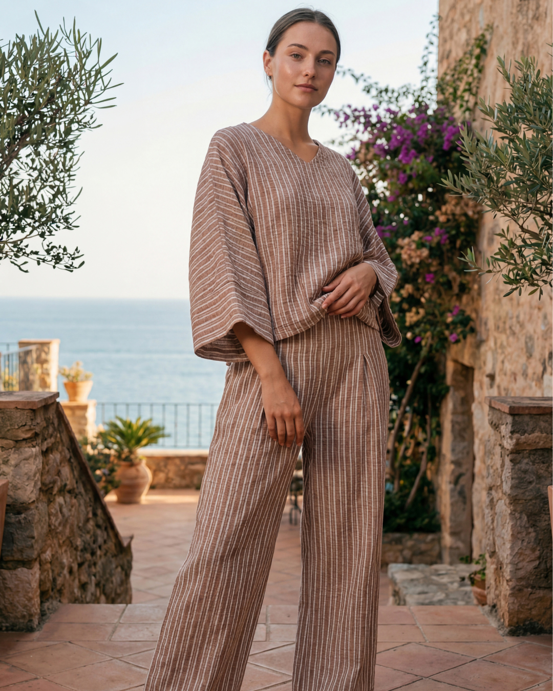 بيجاما حريمى كم مقلم بنطلون