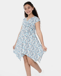 Blue Paisley فستان بناتي مطبوع