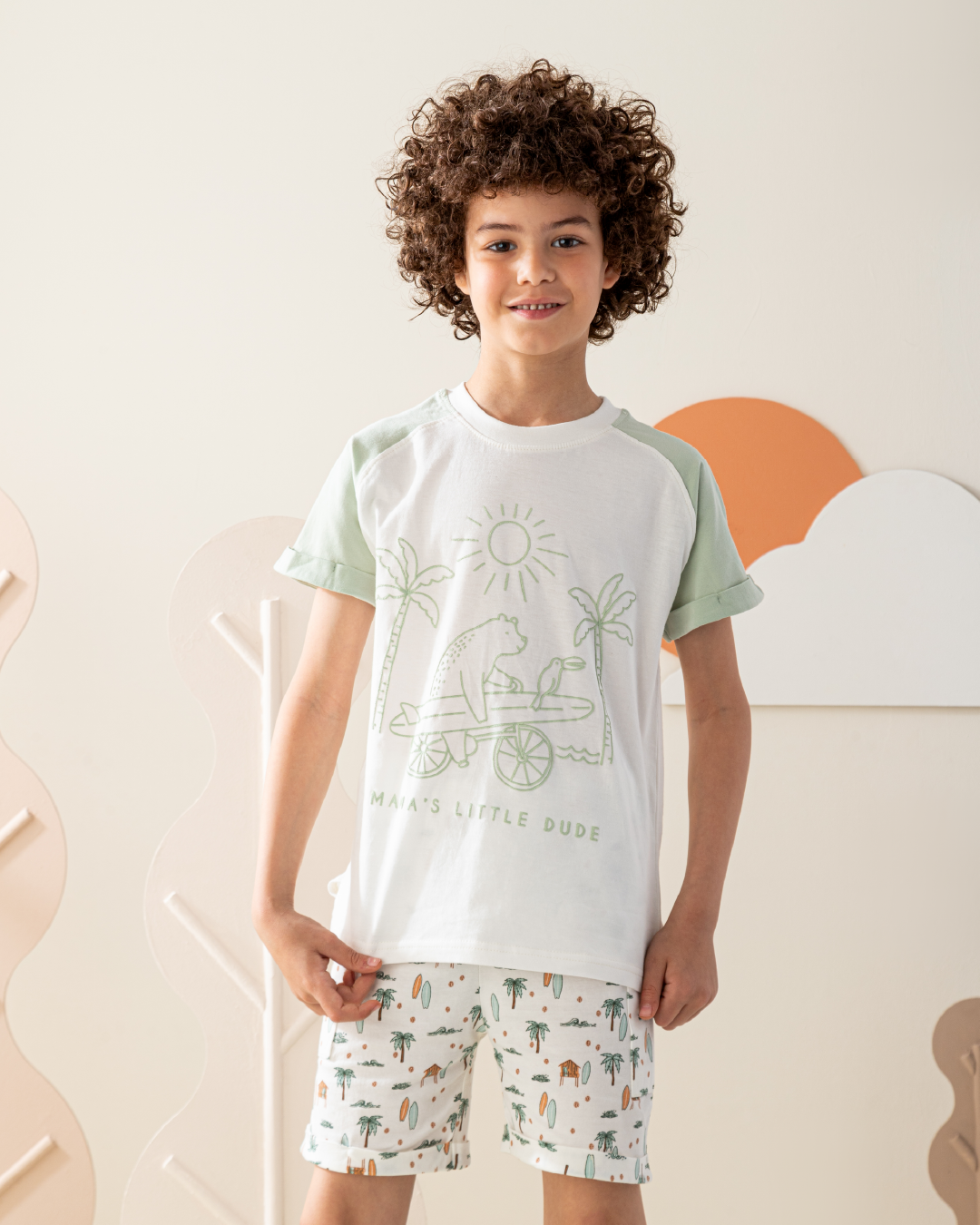 بيجاما نص كم و شورت قطن مع طباعه على الصدر