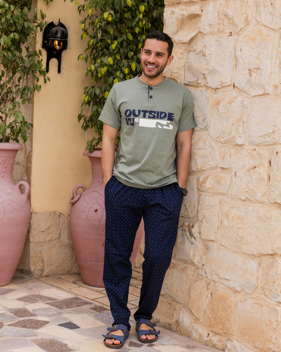 Men's half-sleeve pajamas and polo pants