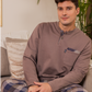 Men's pajamas, plain long-sleeved T-shirt with round neck, button-down collar, chest pocket and checkered pants