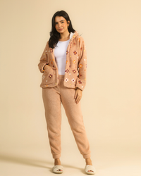 Enjoy Warmth in a fuzzy beige pajama