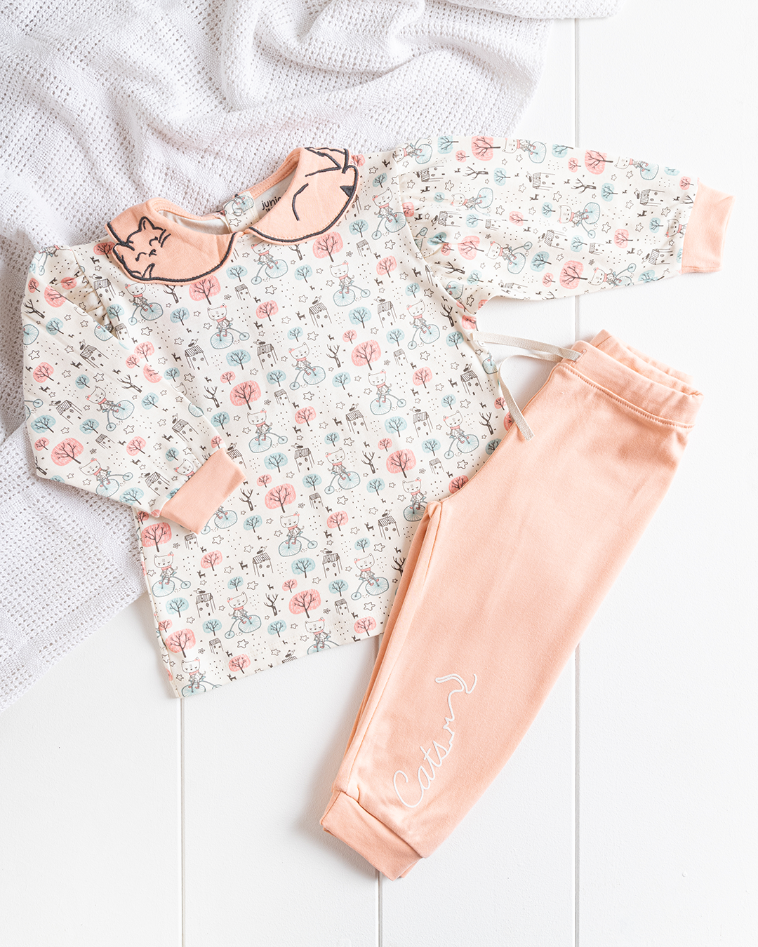 Happy Kitty girls' pajamas, T-shirt + printed pants