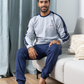 Men's pajamas, round shoulder + sleeve embroidery