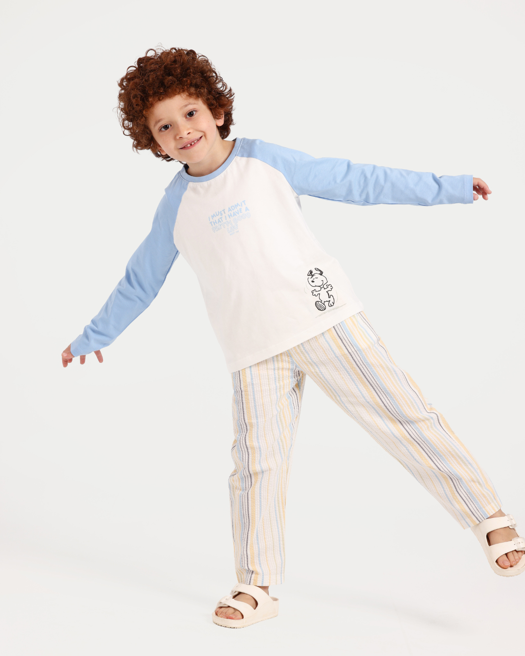 بيجاما اولادي بكم و بنطلون بخطوط باللوان الربيع