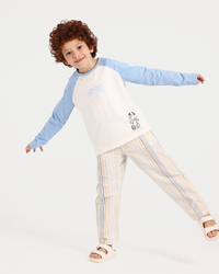 بيجاما اولادي بكم و بنطلون بخطوط باللوان الربيع