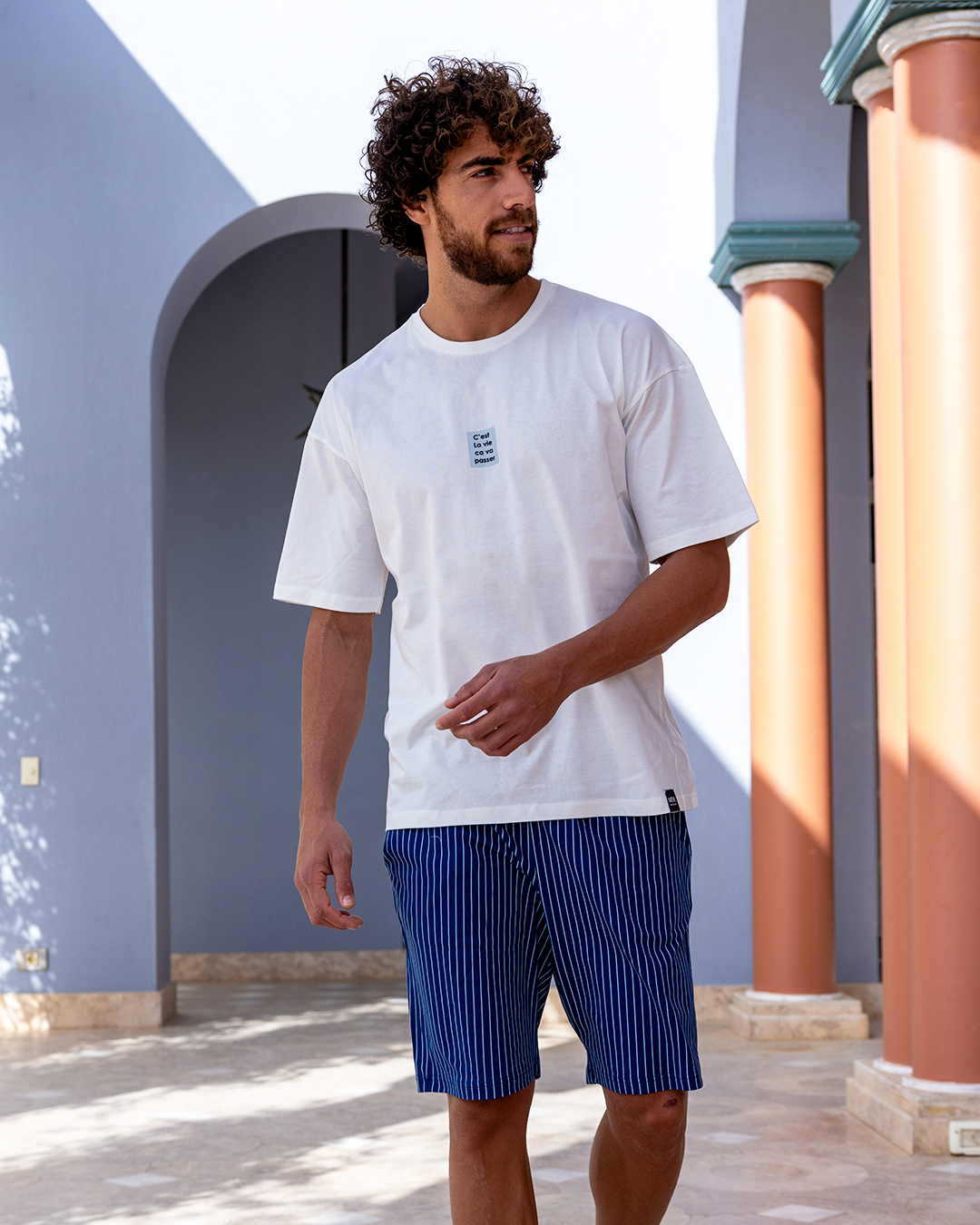 بيجاما نص كم و شورت قطن مخطط