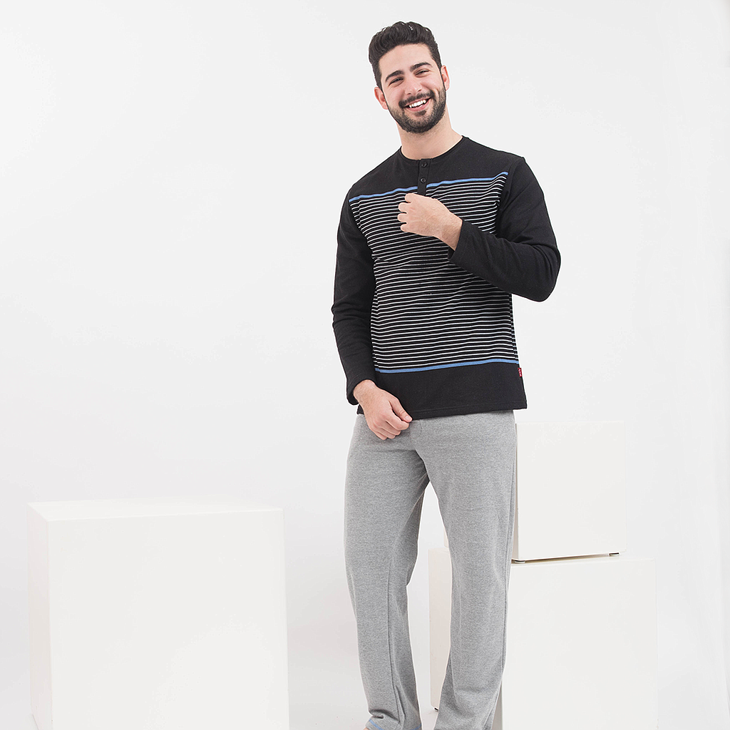 Black x blue striped men's pajamas