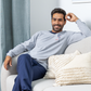 Men's pajamas, round shoulder + sleeve embroidery