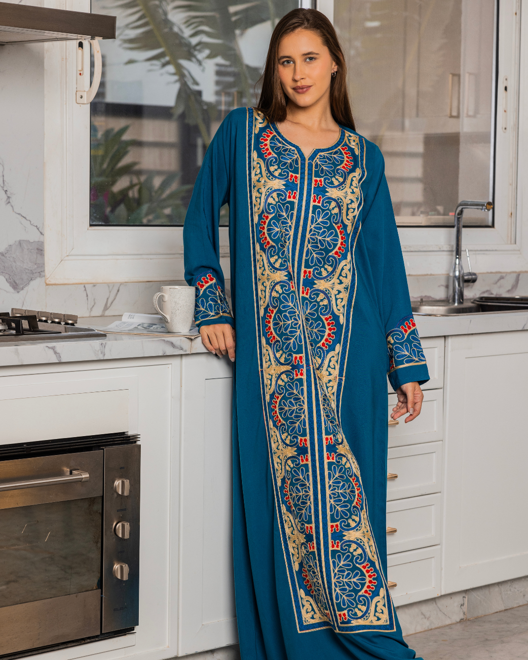 قميص داكرون سادة بكم مطرز طويل 8