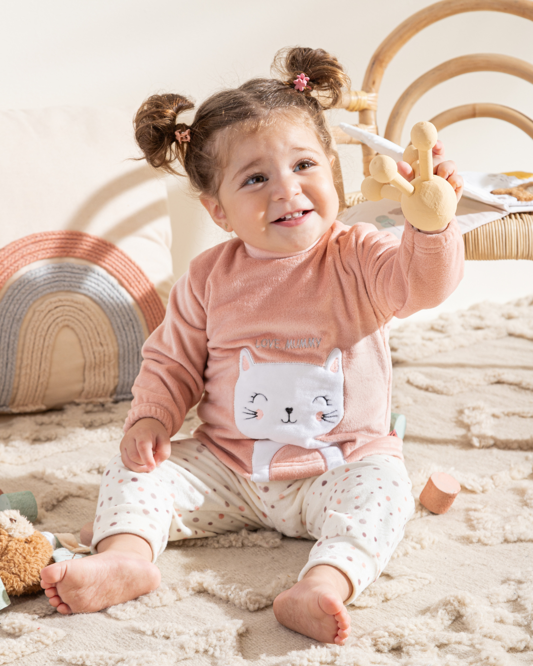 LOVE  Mummy بيجاما بيبي بناتي قطيفة بوليستر