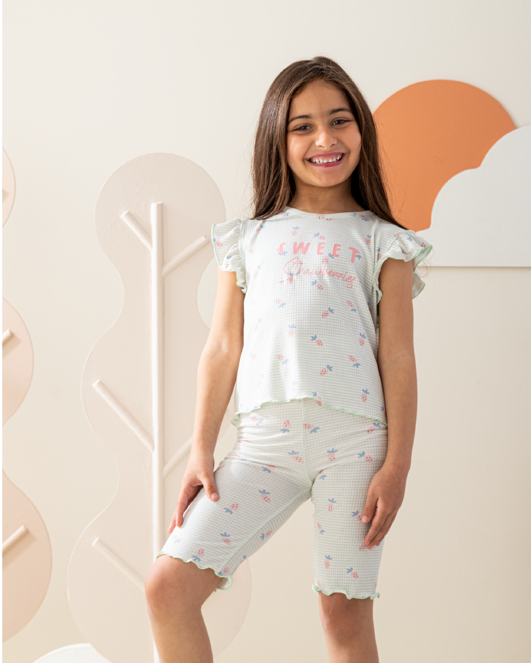 بيجاما كُم كورنيشة ريب قطن فراوله