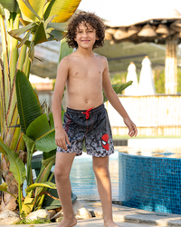 My boys' swimsuit, dotted with Spider-Man