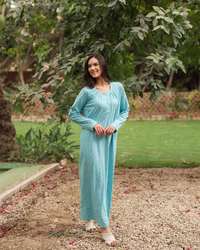 قميص نوم حريمى مطبوع كم طويل