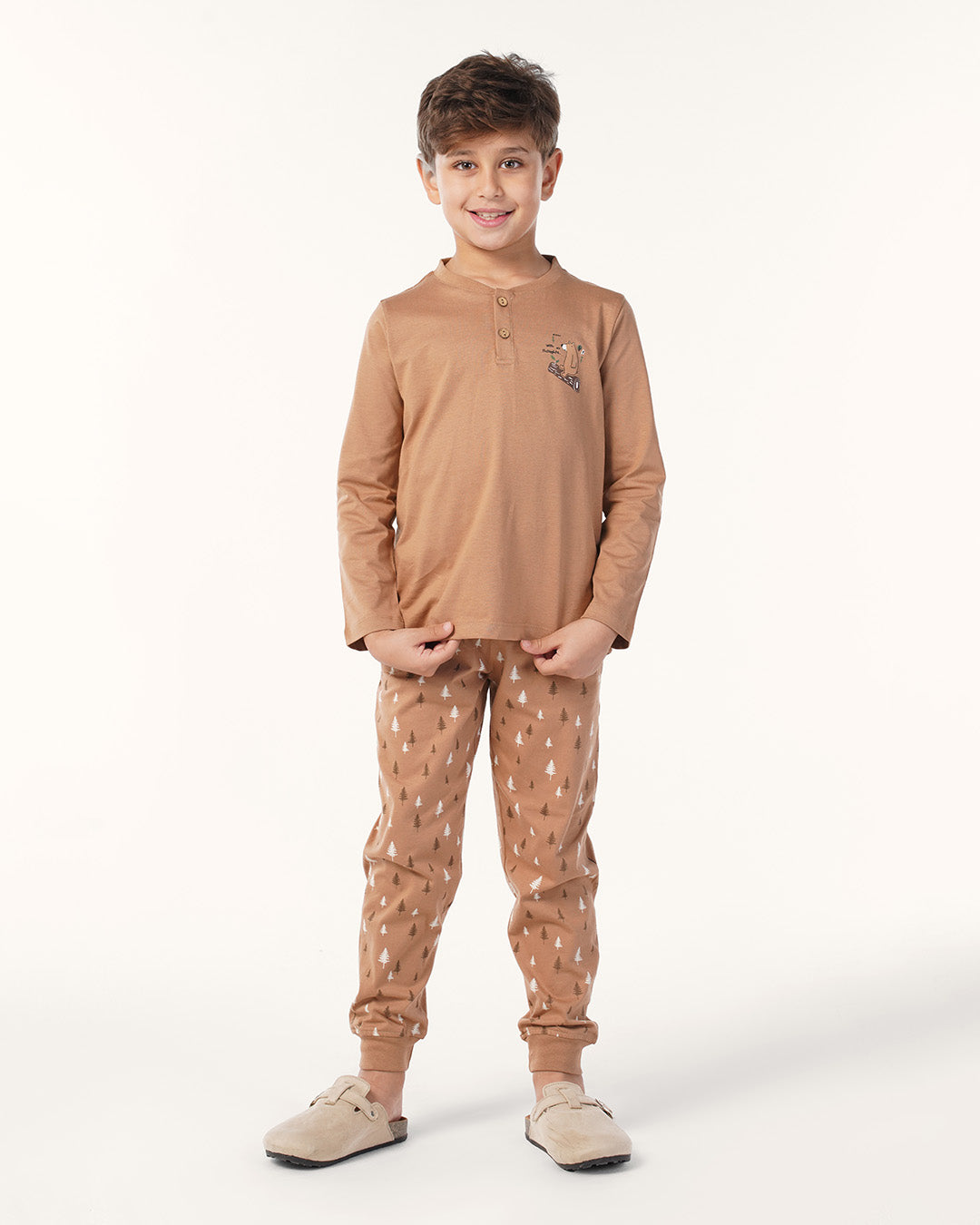 بيجاما بنطلون قطن و توب كُم طويل دب و شجره