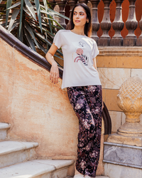 Silky pajamas, top, skirts, shoulder print, girl’s print, brick trousers
