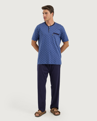 Men's Short Sleeve Pajamas with Round Neck Pants