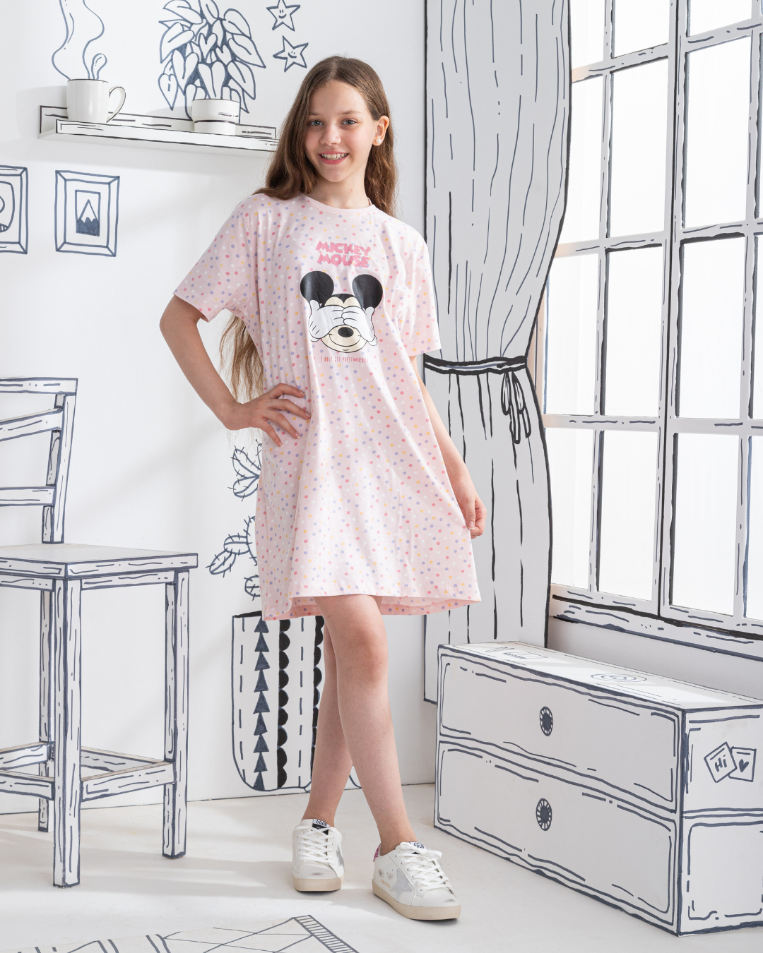 Mickey Mouse قميص نوم بناتي منقّط