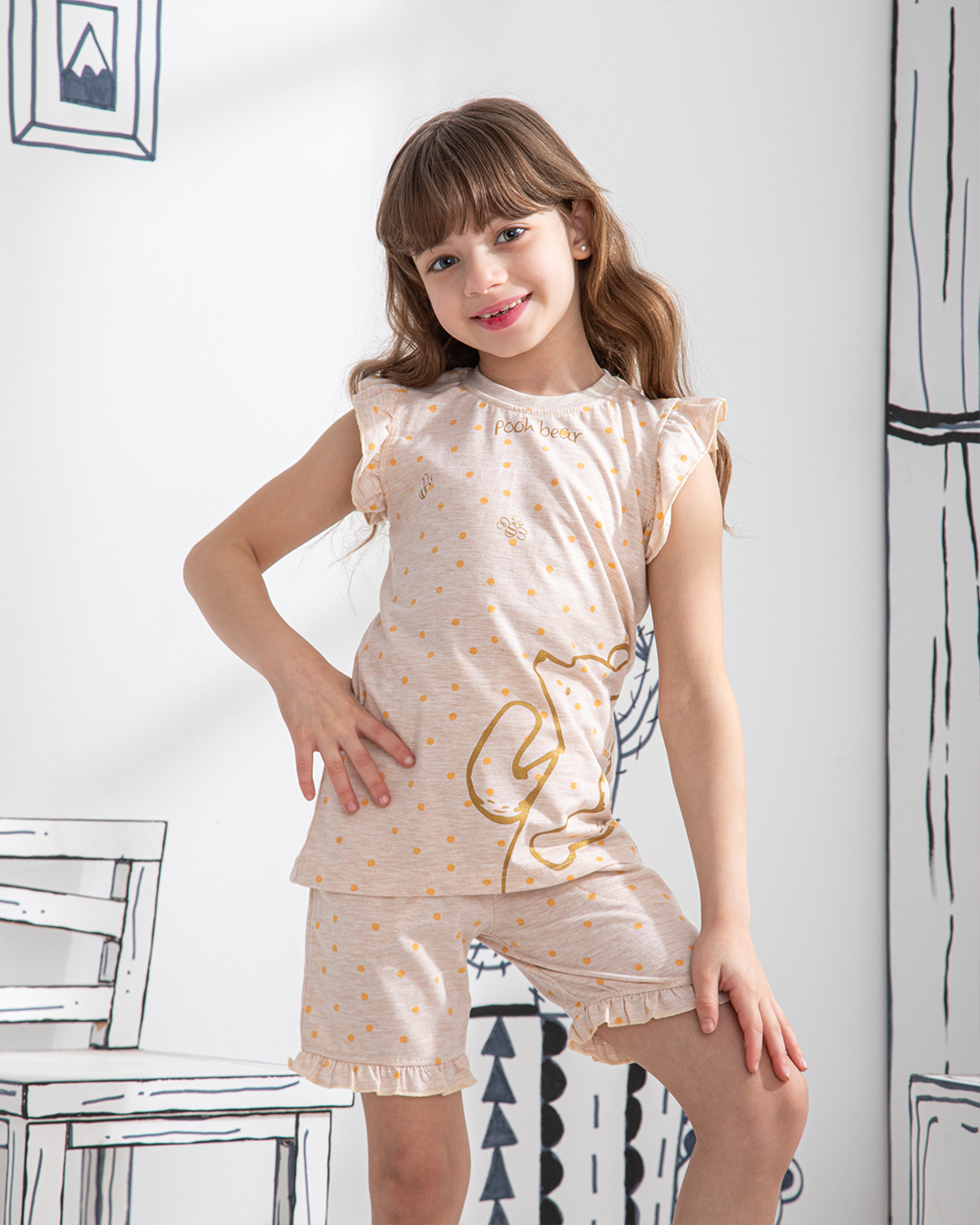 Pooh Bear بيجاما بناتي نُص كُم