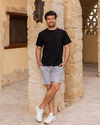 بيجاما رجالي نص كم و شورت تطريز حصان شورت مقلم