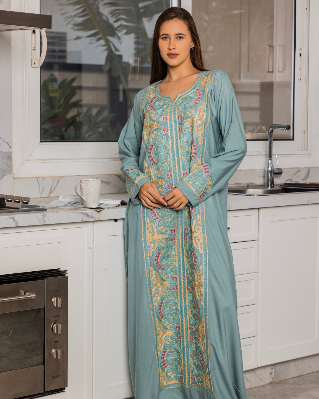 قميص داكرون سادة بكم مطرز طويل 8