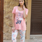 Women's pajamas, half sleeves, pentacore leaves