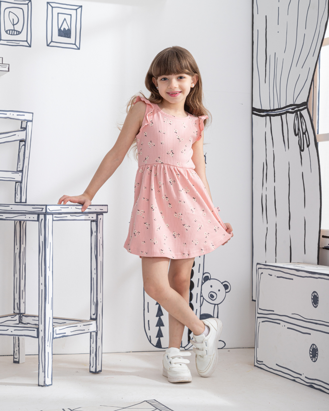 Floral Derbi baby girls cotton ribbed dress