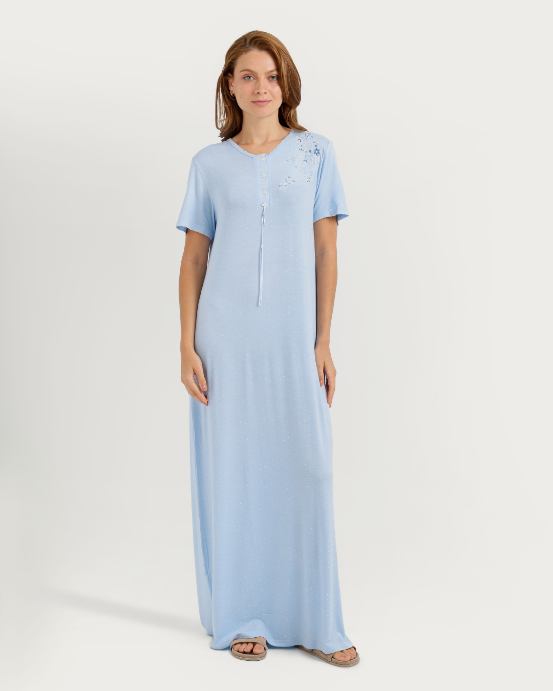 Women's Long Half Sleeve Jalabiya with Flower Branches