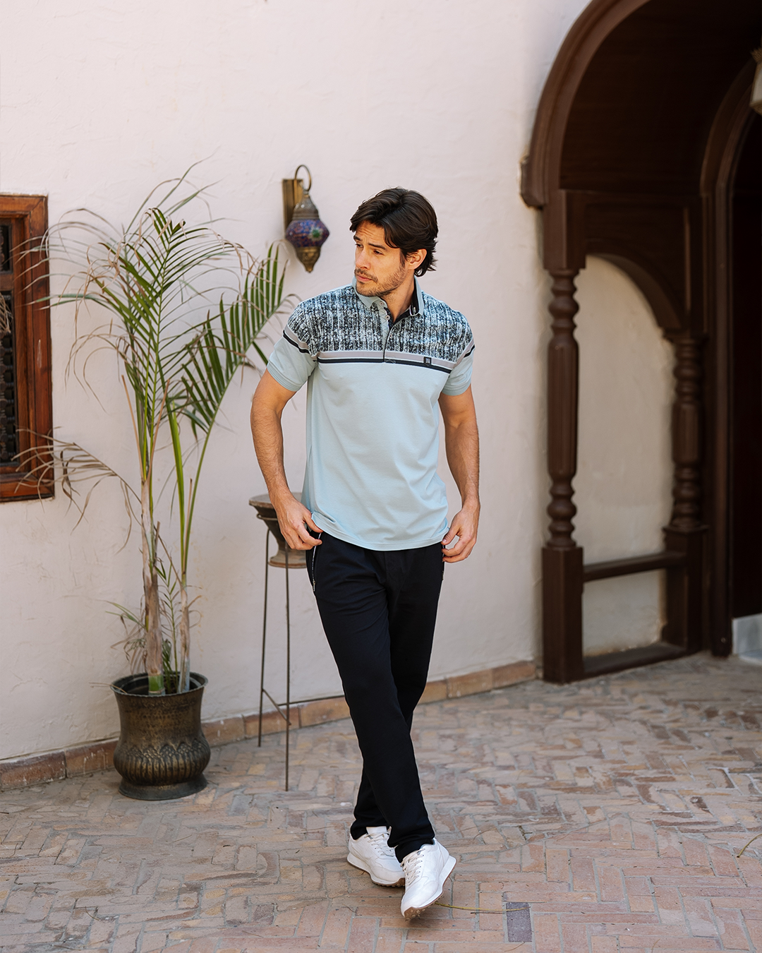 Basic بيجاما رجالي نص كم مشجرة بياقة و بنطلون