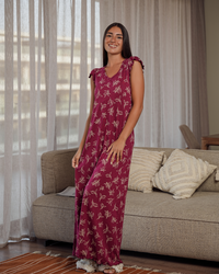 Women's half-sleeve rhubarb leaf-print shirt