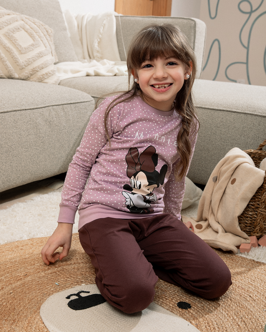 Minnie Mouse بيجاما بناتي كِتف ساقط