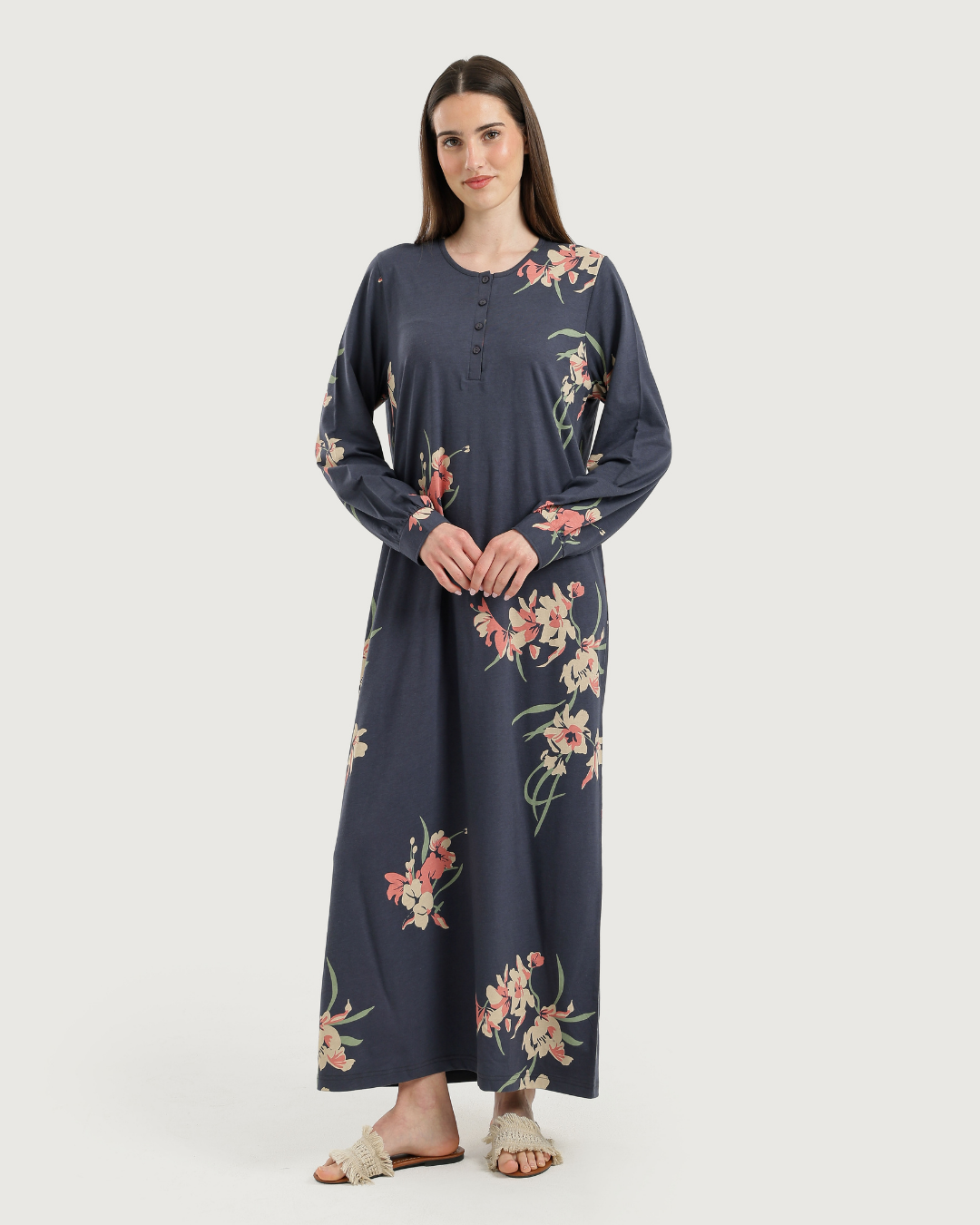 Women's Long Printed Nightshirt with Long Sleeves