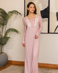 نايت شيرت طويلة نصف كم طباعة قلوب صغيرة