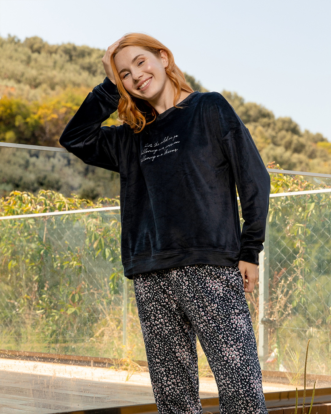 Into the wild we go بيجاما حريمي كُم طويل