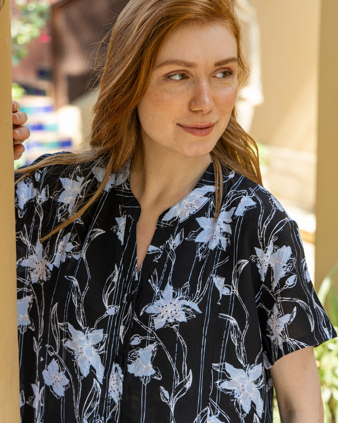 قميص حريمي فسكوز مطبوع بمرد طويل