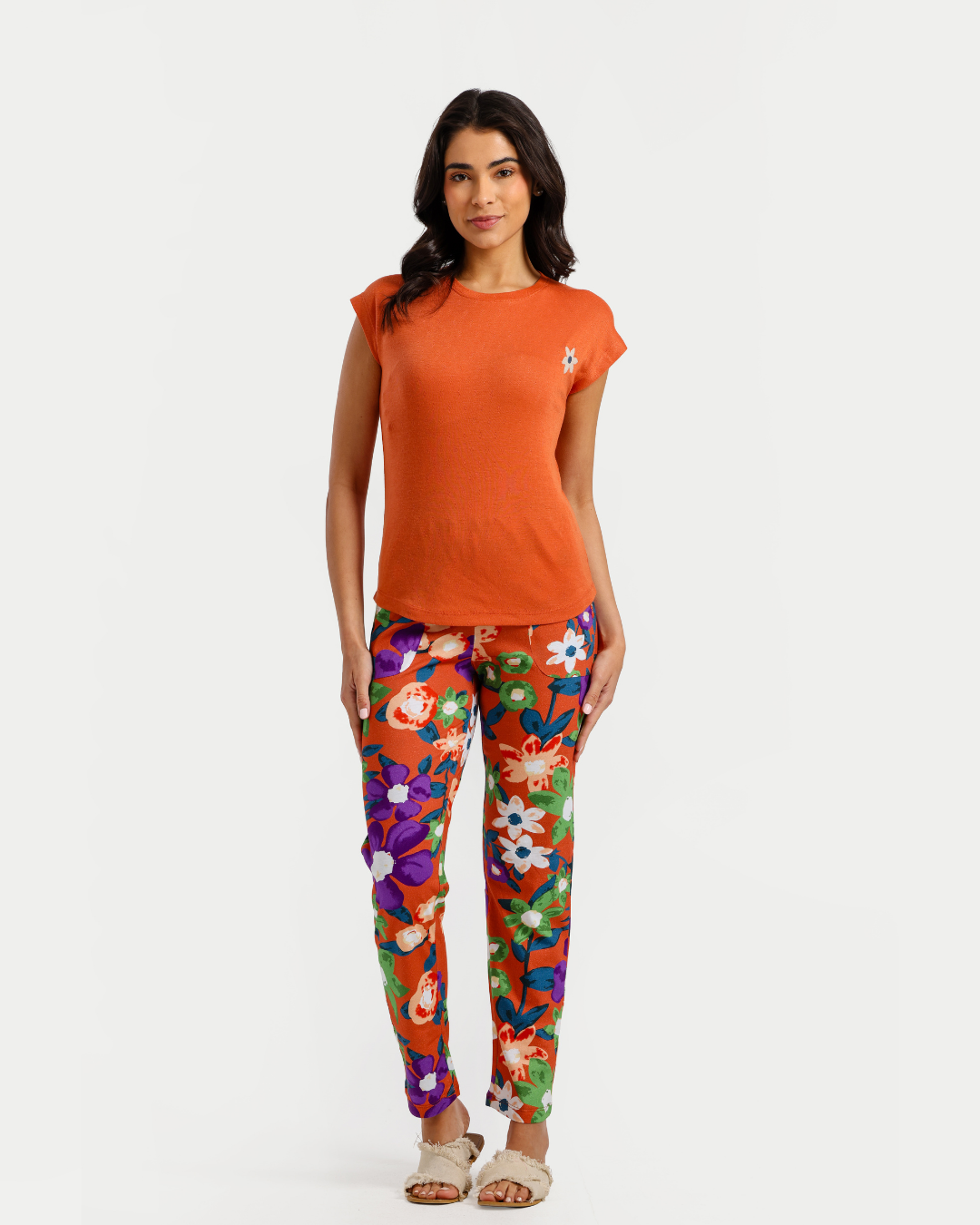 بيجاما نص كم بطبعة الورود البنفسجية