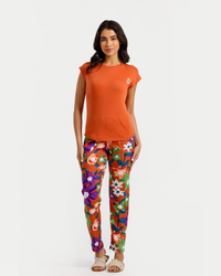 بيجاما نص كم بطبعة الورود البنفسجية