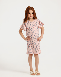 Girls' half-sleeved dress with butterfly ruffles