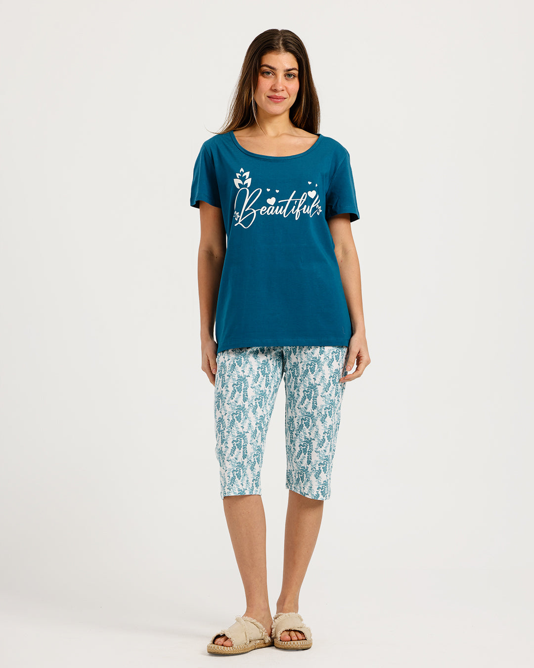 Women's Short Sleeve Pajama Set with Capri Pants