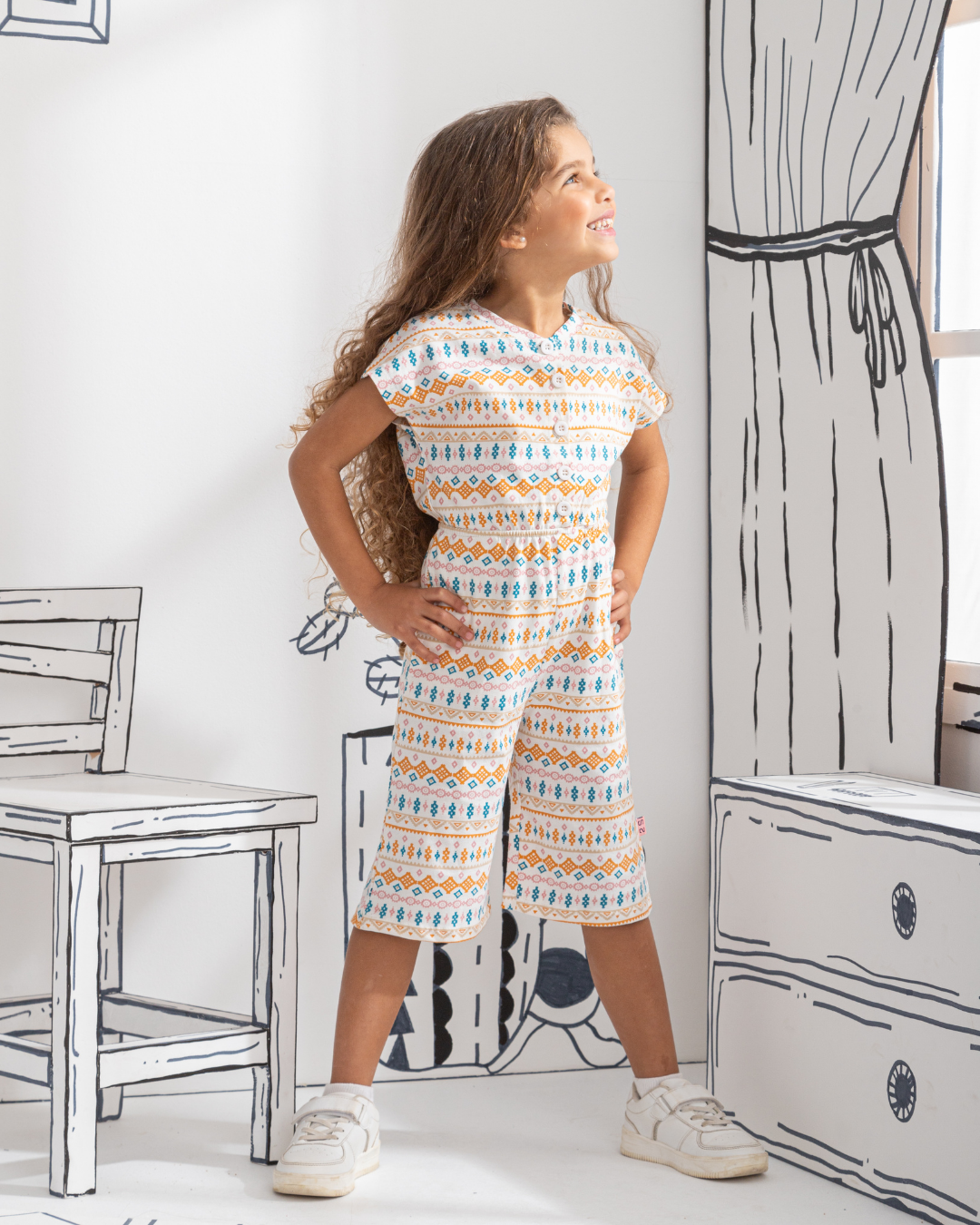 Boho stripe girls jumpsuit with long sleeves